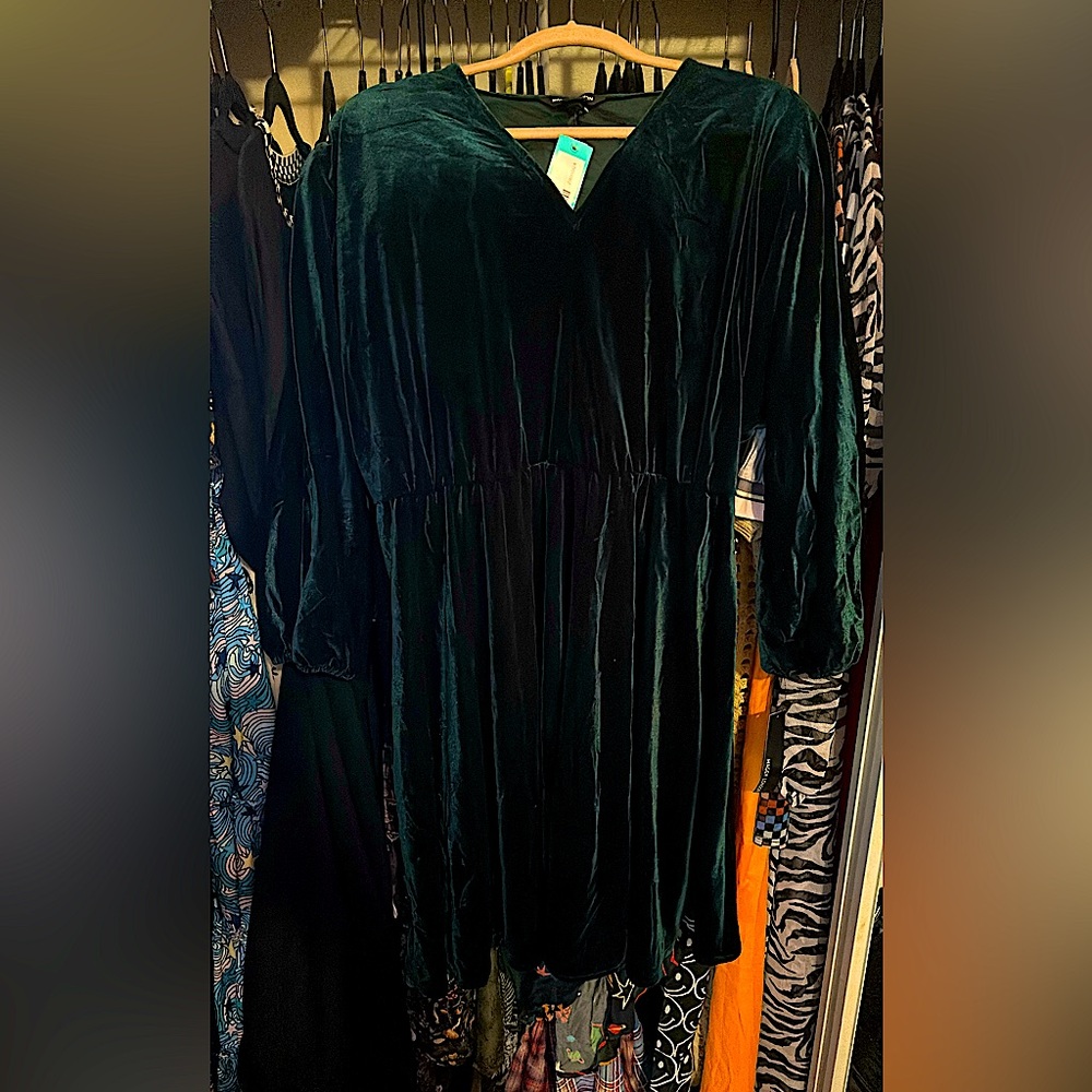 Maggy London Farsee Dress in Green Velvet. Size XL